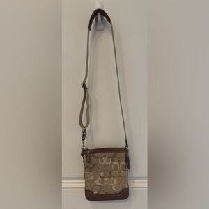 Coach Beige and Brown Zip Pouch Crossbody